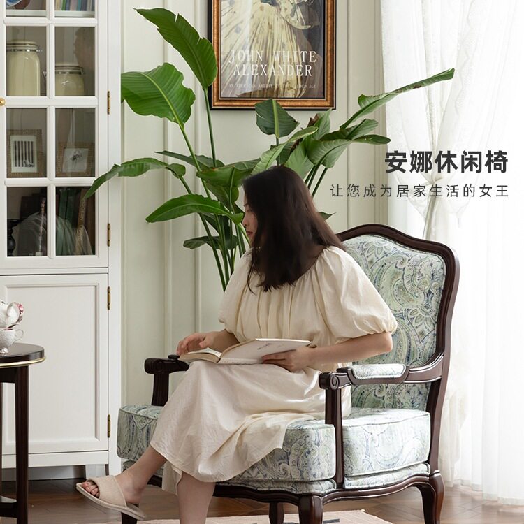 法式复古老虎椅单人布艺沙发椅