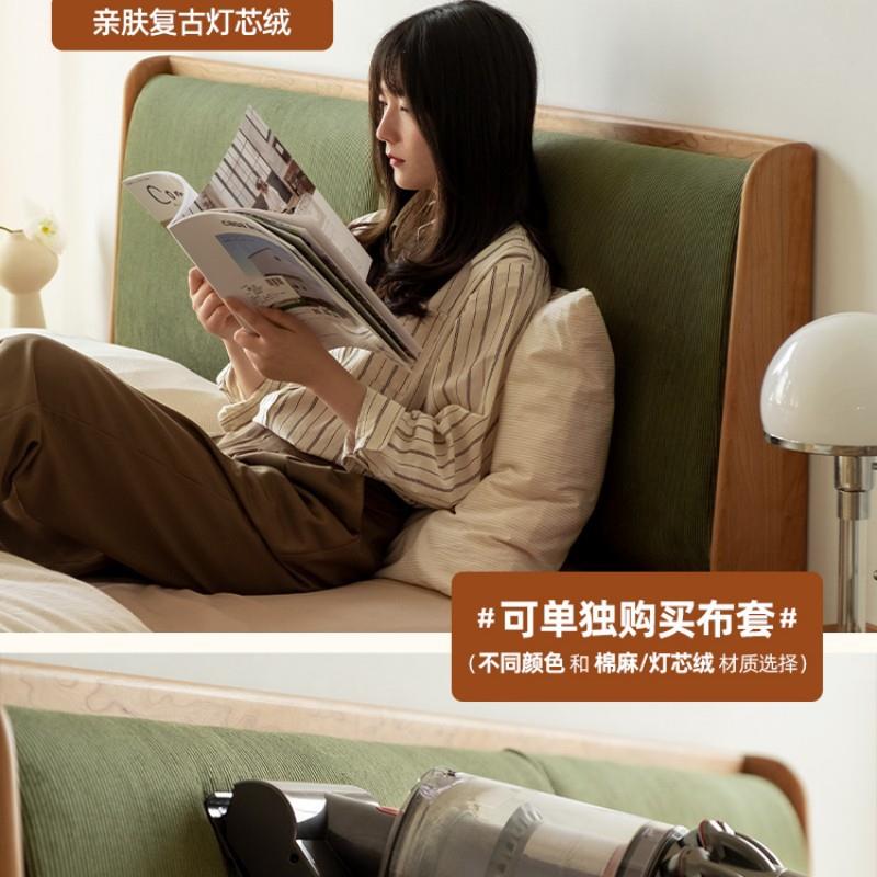 实木单软包床樱木30430日1式家具1.5人床.8米主卧双桃人复古床