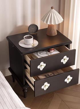 YG-2437式古实美木床LPI柜头小型收纳黑色中古风储物矮复柜家用卧