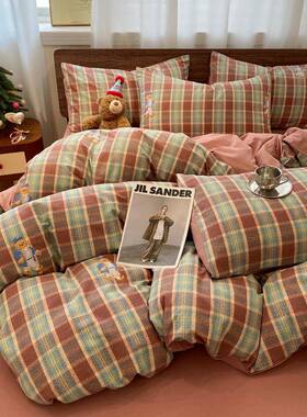 A类棉卡通磨毛四件套春秋加厚童纯棉条格床FYY单被套全儿三保暖件