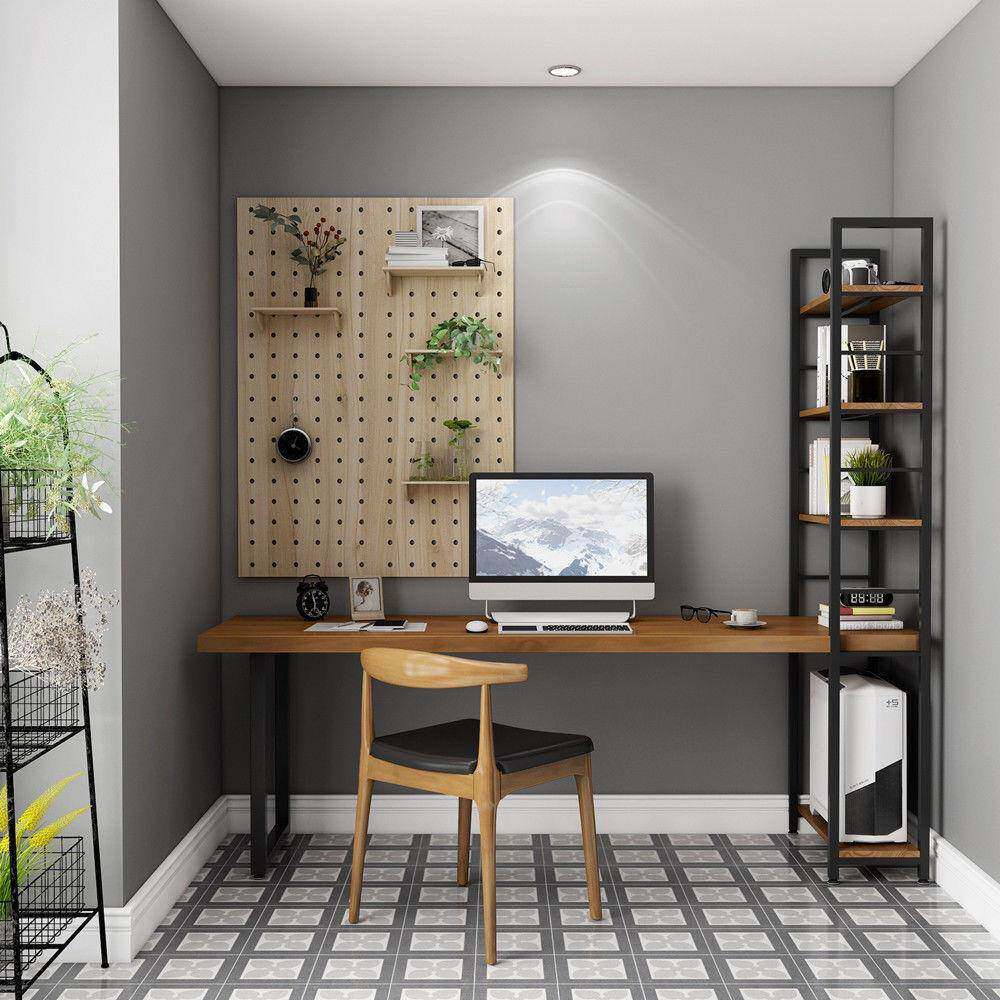 组简约桌实DAC木书桌柜书架一体合书电脑台式桌家用双人长条桌写