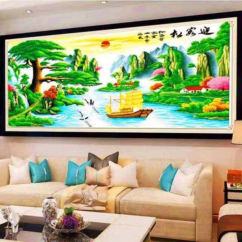 GCA穿珠子绣字绣客厅大珠幅风景全珠绣新迎款客松彩珠山水十串丝