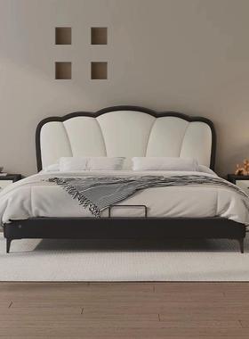 中古风主轻奢实木皮床1.8FS-LPHS-米白色现代简约1.5软米双人卧欧