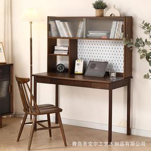 实木书桌书架洞一组体合小带241户型家用学习桌子洞板简约橡木电脑桌