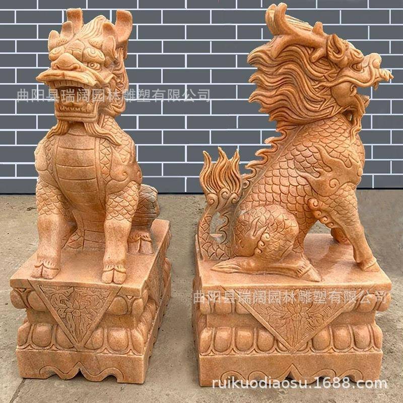 石家雕麒麟一对门口马摆蹄汉白玉OSF用母天然青石头貔貅神兽公看