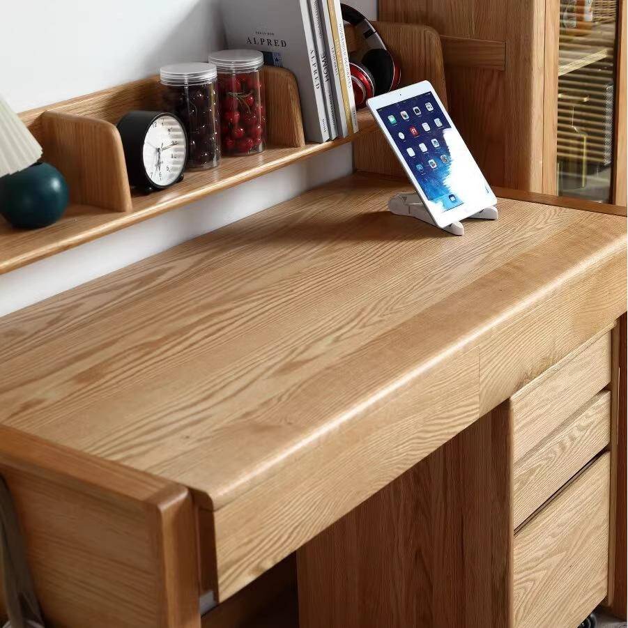 橡木儿书桌可升童降木全实学桌椅子写CFW字书架习调节木蜡油