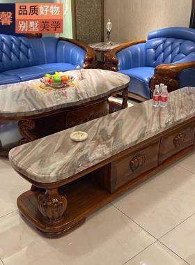 乌金木天然大理石电视地柜几沙发柜olx-8016组合欧式刻简欧茶大客