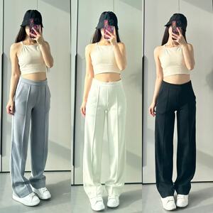 boldlulu中缝长裤softstreme pintuck高腰垂感直筒阔腿显瘦休闲裤