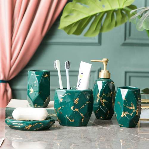 直销新款酒店民宿陶瓷漱口杯分隔牙刷收纳筒 浴室沥水肥皂架卫浴