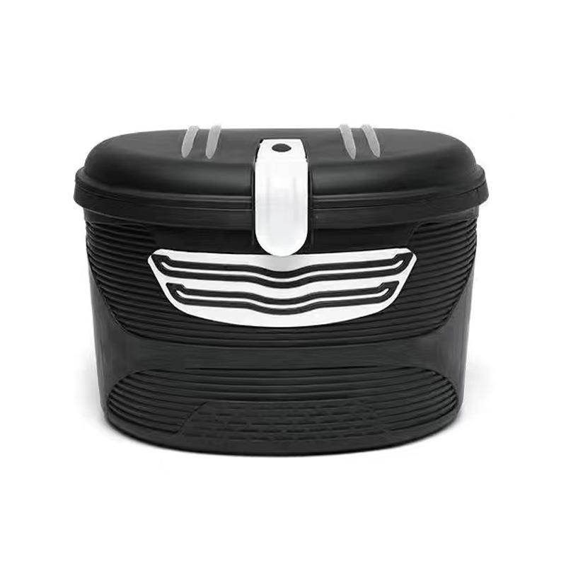 直销新款电动自行车车篮带锁塑料车筐带盖车篮子自行车配件防尘