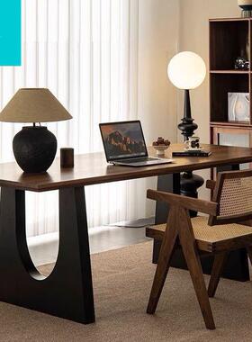 家用长客厅实餐桌木桃木色大JTP书桌工作台胡大板餐书桌一体办公