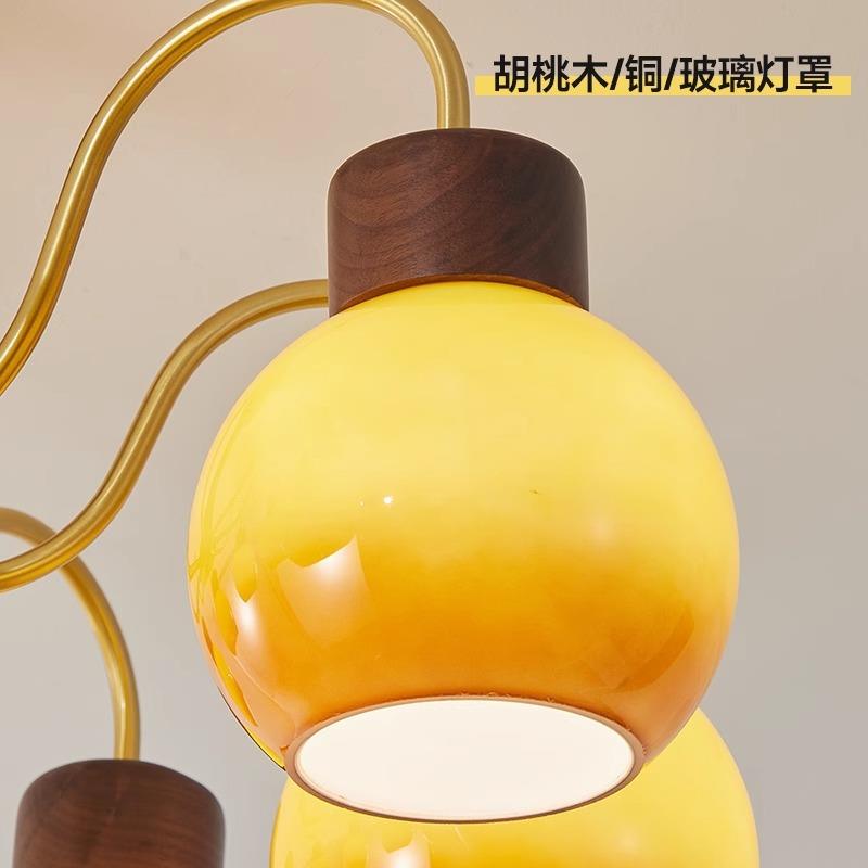 新中式吊灯客厅灯全铜实木现代简约餐厅主灯别墅大厅中古风吊灯具
