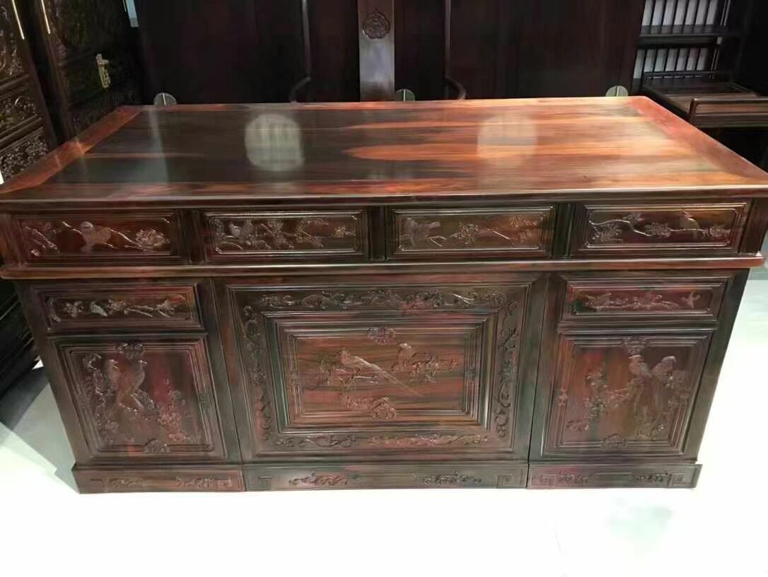 清式全封闭花鸟交趾黄檀大班台