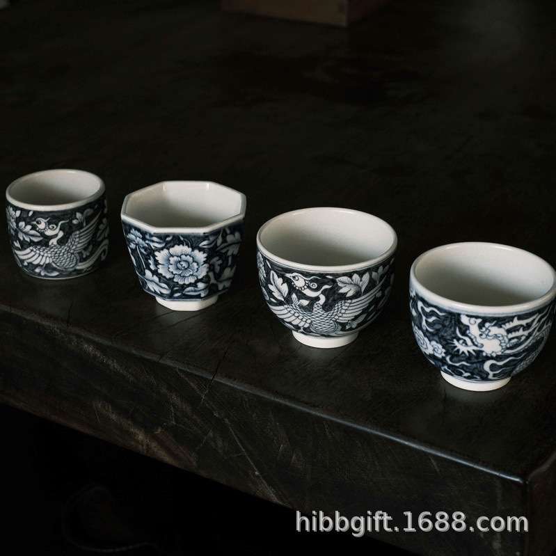 梵山堂茶杯龙年新款 苏打釉手绘青花和凤扳指杯 主人杯陶瓷杯