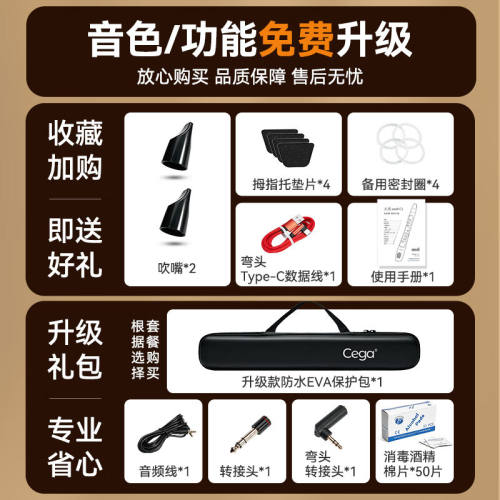 前谷电吹管学生初学者电子竖笛乐器萨克斯老年人礼物标配黑色+礼