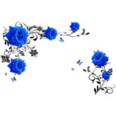 蓝玫瑰贴纸温馨客厅墙纸贴画墙面墙贴浪漫卧室自粘贴花房间装 饰品