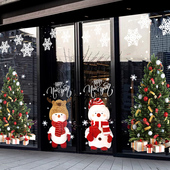 2024耶诞节装 饰窗花雪人场景布置贴画店铺橱窗户静电玻璃贴门贴纸