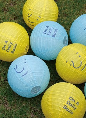 OADB黄色Bado笑脸蓝色球体手提纸灯笼发光家装饰中秋节日礼物挂饰