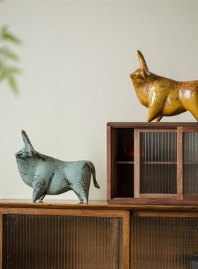 景德镇生肖陶瓷牛摆件牛转乾坤高端艺术雕塑礼品办公室玄关柜书房