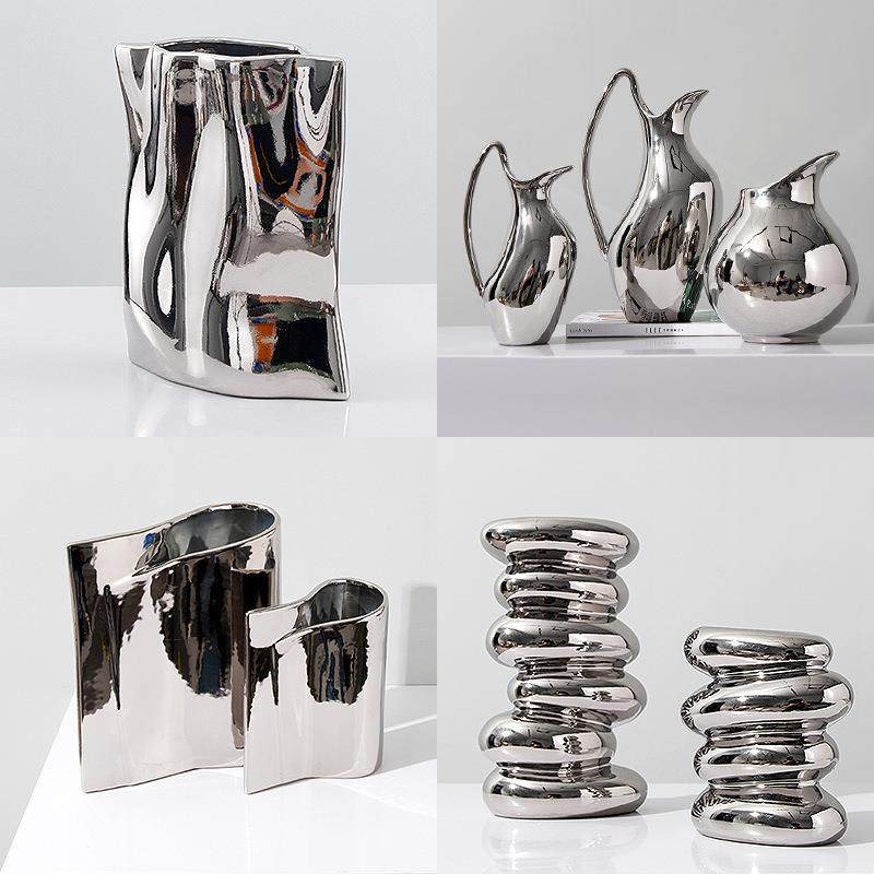 陶瓷花瓶复古民宿镀银陶瓷水培插花器家居餐桌摆件,3C数码配件,USB灯,淘宝优惠券,粉丝福利购,淘宝优惠卷