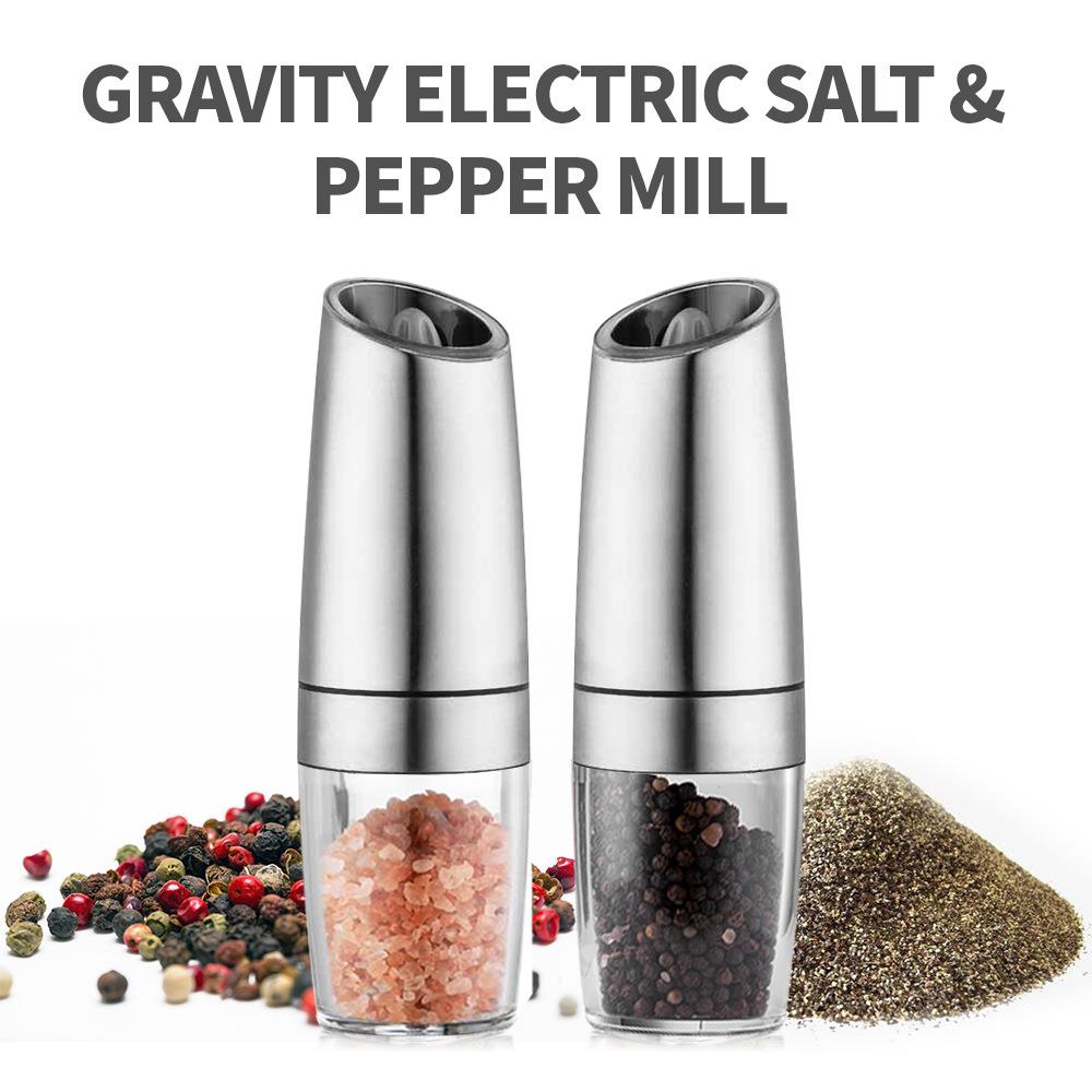 跨境货源 重力感应胡椒磨 家用电动研磨器 海盐胡椒研磨器 两个装