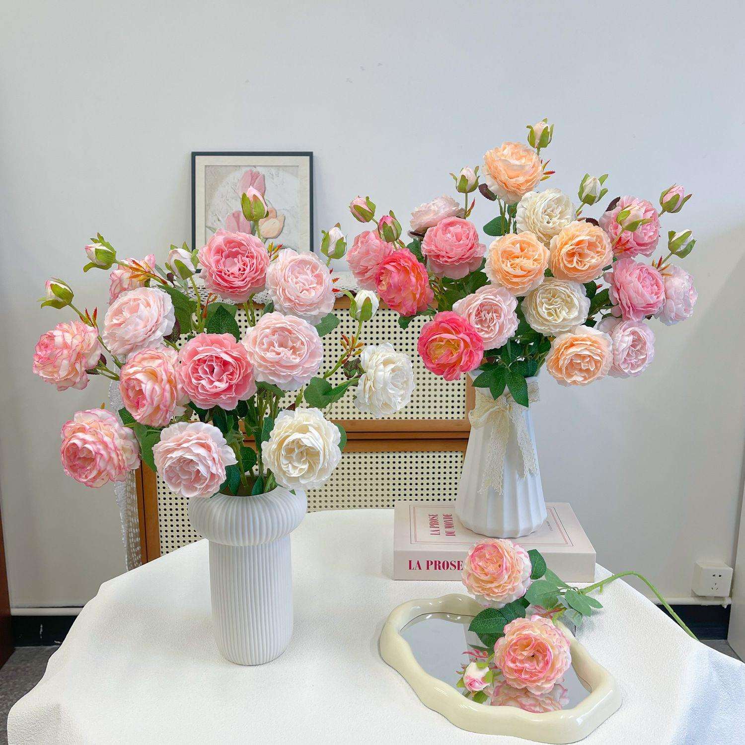 牡丹花玫瑰花单枝花束婚庆家居客厅摆设装饰假花绢花插花摆件