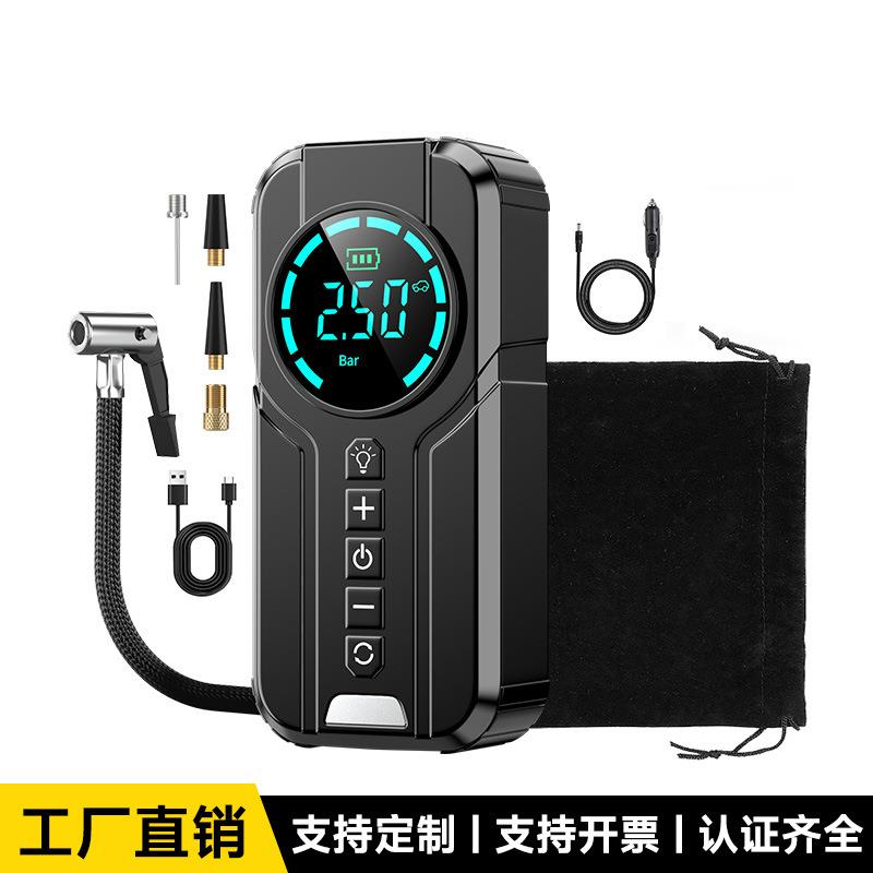 跨境新款汽车便携式车载充气泵电动无线数显款12v打气泵迷你型