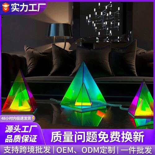 跨境NOXU厂家亚克力三角形魔方RGB炫彩装饰台灯创意个性台灯夜灯