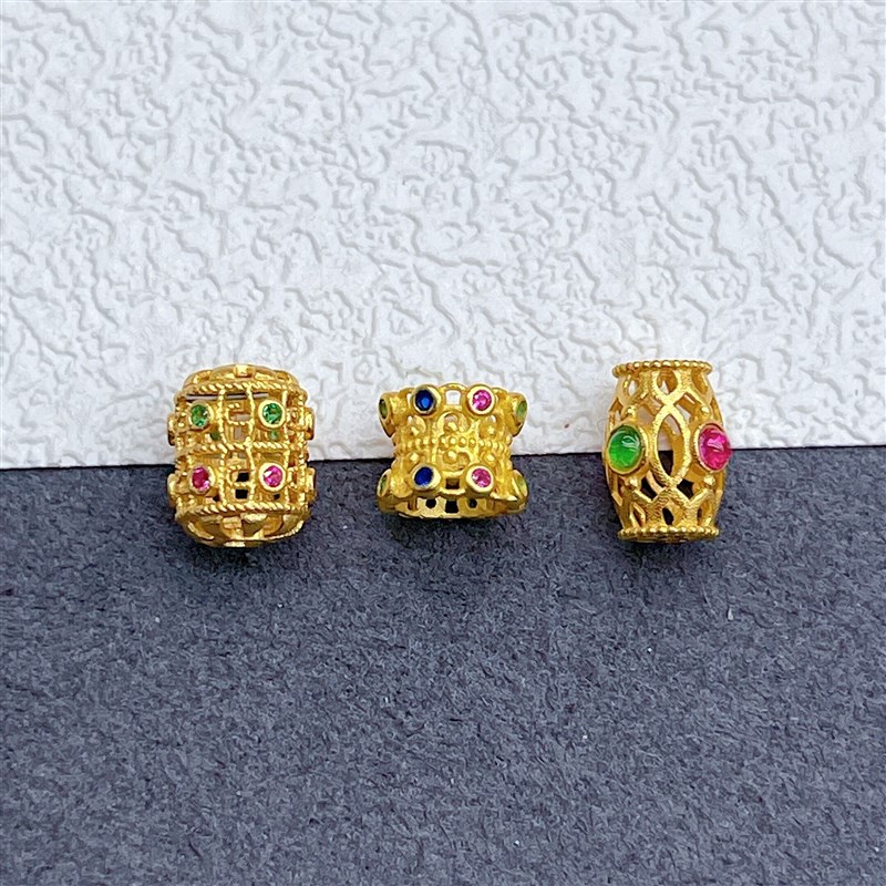 速发s古法银镀金配件镶钻镂空大孔隔珠路路通桶珠手工串珠编绳