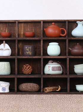 速发风杯古架桌面实木收纳置盒物架茶道零配茶具茶博架茶托茶棚杯