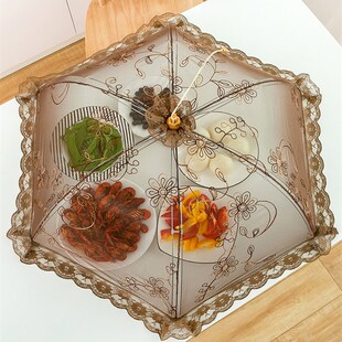 速发饭菜罩子桌盖菜罩可折叠餐桌罩遮物防蝇苍双骨圆形家用食菜包