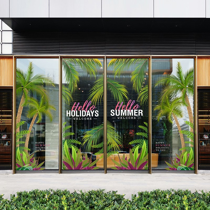 速发酒店玻璃门套装椰子树静电贴画夏日风情创意橱窗装饰商场展厅图片