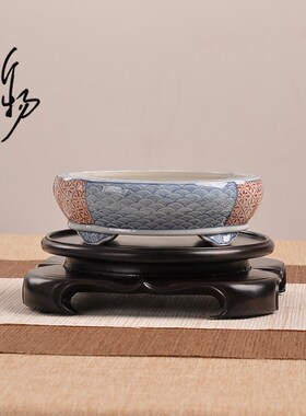 速发红木紫光檀实木拼接天圆地方茶壶香炉摆件底座盆景花瓶展示圆