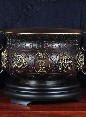 速发黄铜聚宝盆摆件如意招宝盆聚财乔迁家居客厅玄关办公室装饰品