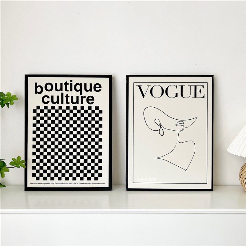 速发风几何桌条图案风装饰抽 复古画象挂画线面相框画摆件拍照