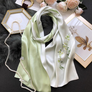 手工刺绣丝巾女2025新款轻柔100桑蚕丝母亲节送妈妈高档披肩围巾