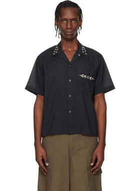 Toga 男士 衬衫 黑色 Plain Weave Metal 短袖