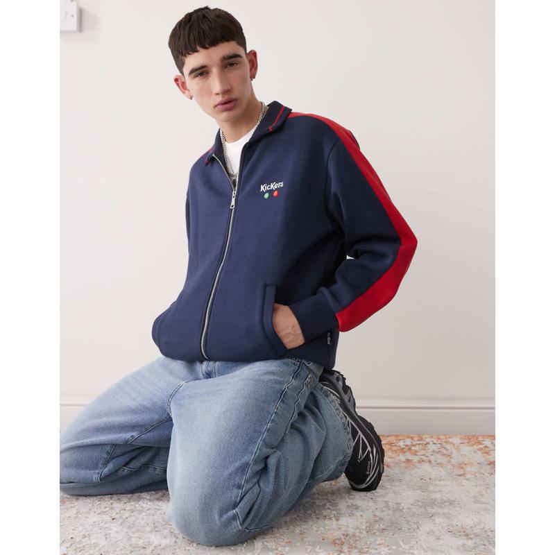 Kickers 男士 夹克 拉链针织红色条纹夹克(海军蓝)