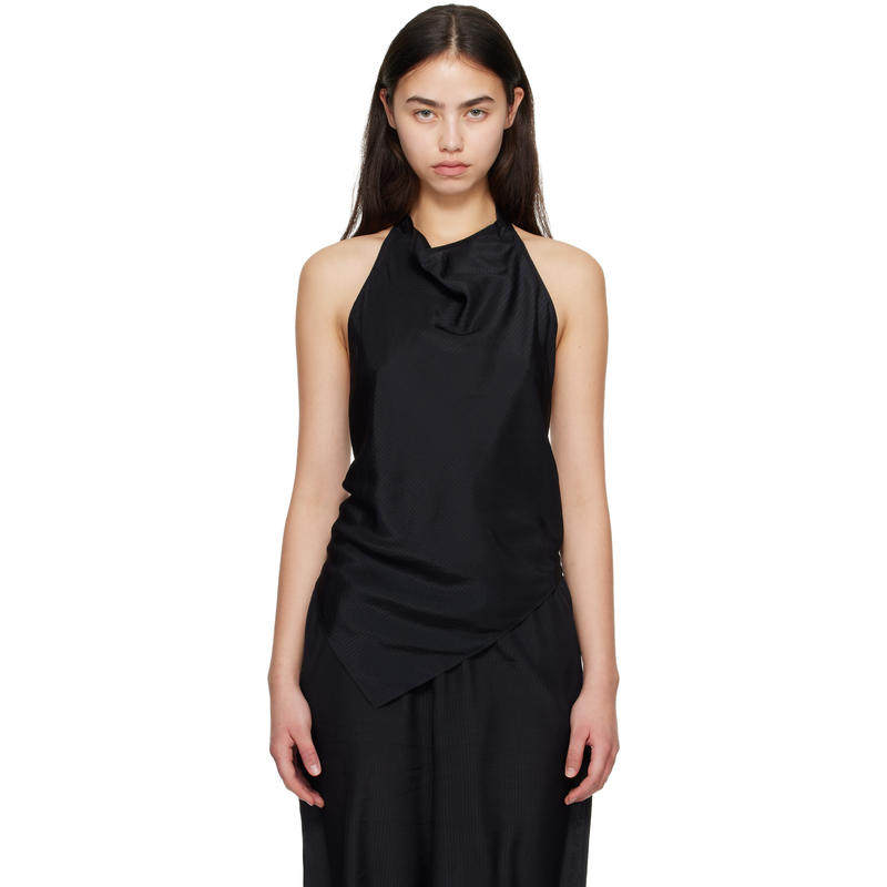 St. Agni 女士 背心 黑色 Silk Grid 绕颈上装
