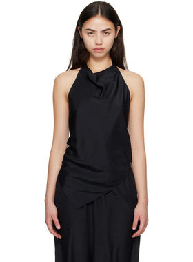 St. Agni 女士 背心 黑色 Silk Grid 绕颈上装