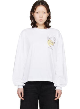 Ganni 甘尼 女士 T恤 白色 Long Sleeve Fruit
