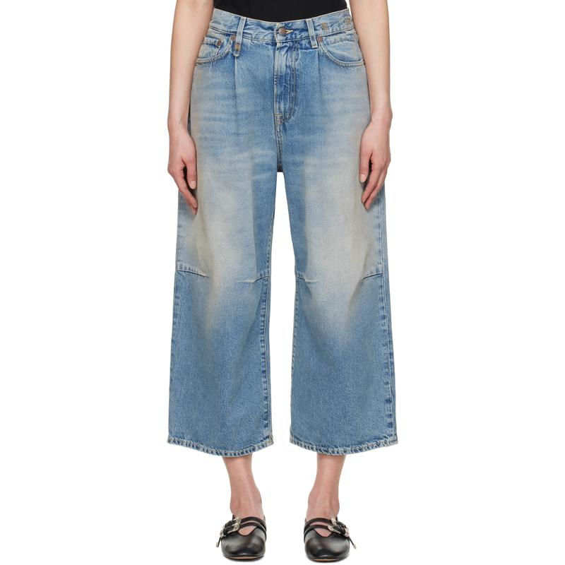 R13 女士 牛仔长裤 蓝色 Cropped Wide Leg 牛仔裤