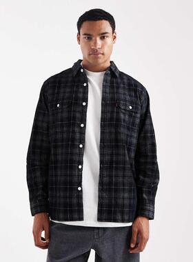 Levi's 男士 衬衫 jackson worker 格纹灯芯绒衬衫(黑色)