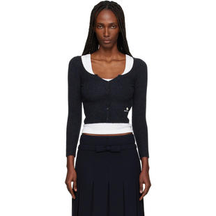 开衫 海军蓝 Fitted Tong Neck 女士 Round Shushu Wide