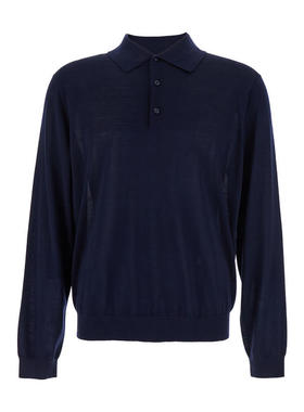 SUNFLOWER 男士 POLO衫 Trims 蓝色经典款领罗纹羊毛男士Polo衫