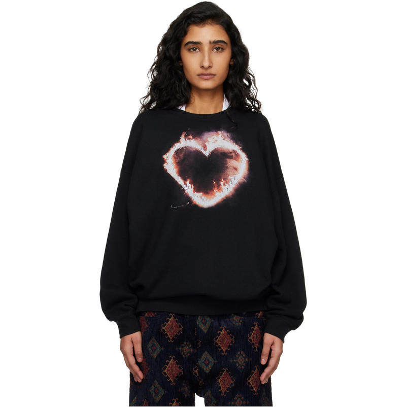 R13 女士 卫衣 黑色 Flaming Heart Oversized Crewneck 套头衫