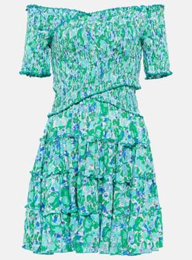 Poupette St Barth 女士 短款连衣裙 Soledad 花朵抽褶迷你连衣裙