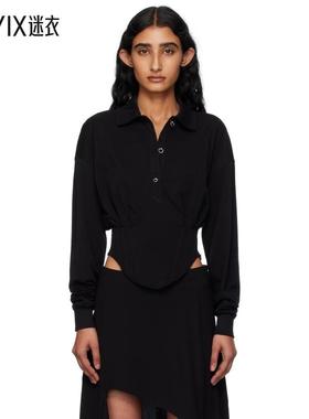 Mugler 女款黑色 Corseted Polo 衫 迷衣时尚