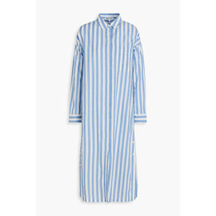 Mill 式 女士 条纹棉麻混纺中长衬衫 连衣裙 中长连衣裙 Alex