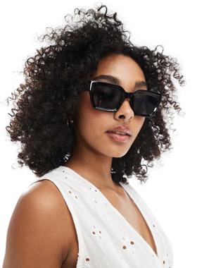 ASOS DESIGN 女士 太阳镜 bevel 设计方框太阳眼镜(黑色)